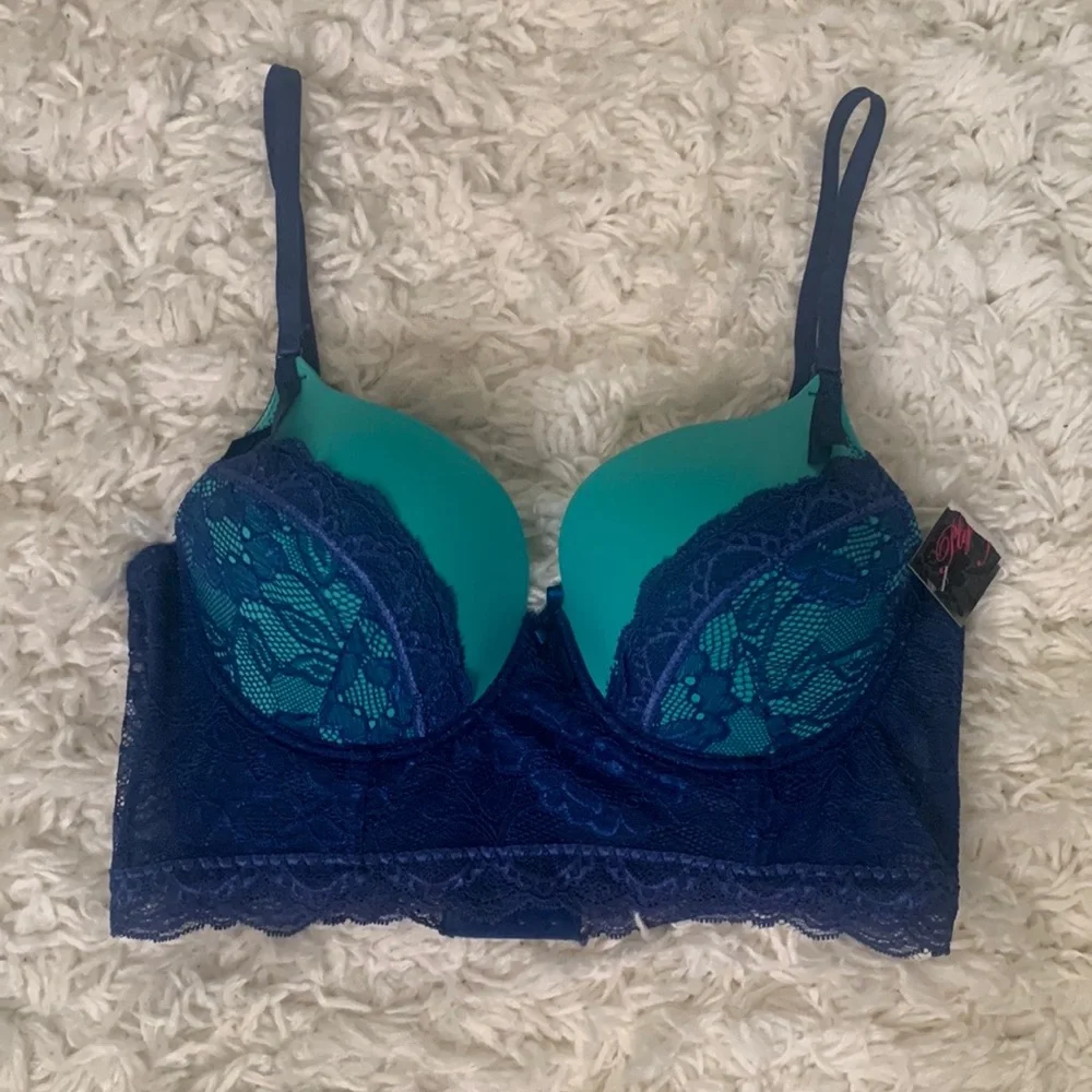 Y2K Blue Green Lace Bustier Corset
